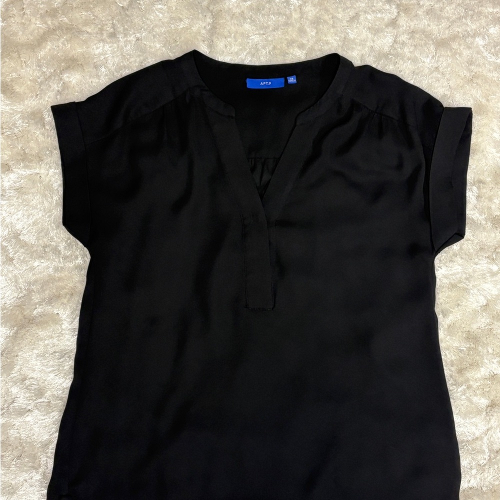 Apt. 9 Women's Dolman Roll Cuff Woven Black V Neck Top -XS